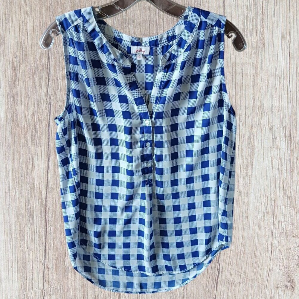 Pixley Sleeveless Checkered Lightweight Casual Top Size Medium blue/wht